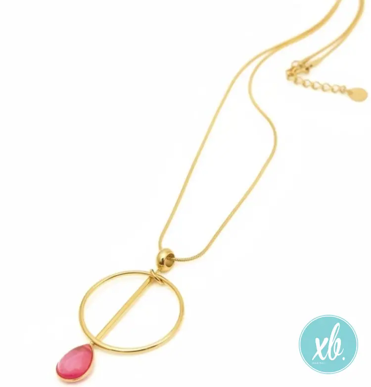 Colar Argola com Pedra Rosa
